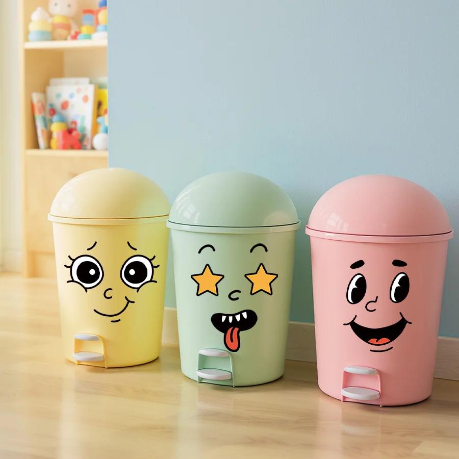 Funny Face Trash Can Stickers - 4pc Cartoon Smile Garbage Bin Decals Waterproof Vinyl Sticker Set For Kitchen Office Home Decor