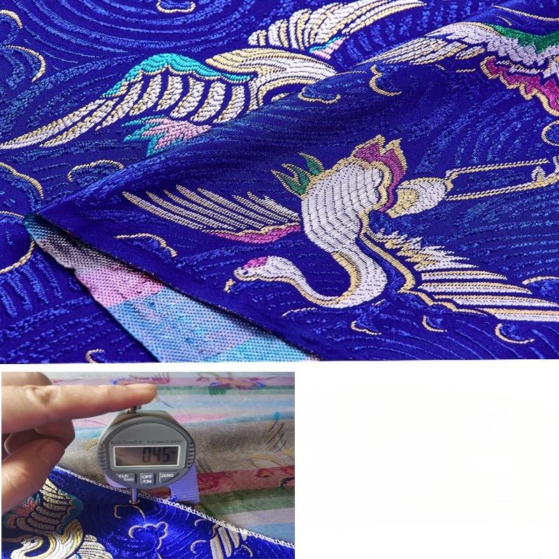 100x75cm Chinese Style Handmade Silk Satin Fabric Cheongsam Stage Embroidered Tissue Paper Crane Pattern Dress Material