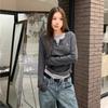 Long Sleeves Korean Fashion Style O-neck Tshirt for Women Fake Two Items T-shirts Ladies Top Tee Clothes