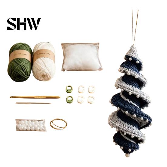 Relaxing Crafting Hobbies Christmas Ornament Crochet Kit, DIY Spiral Tree Starter Xmas Easy Craft Kits for Adults Kit Holiday Home Decoration,
