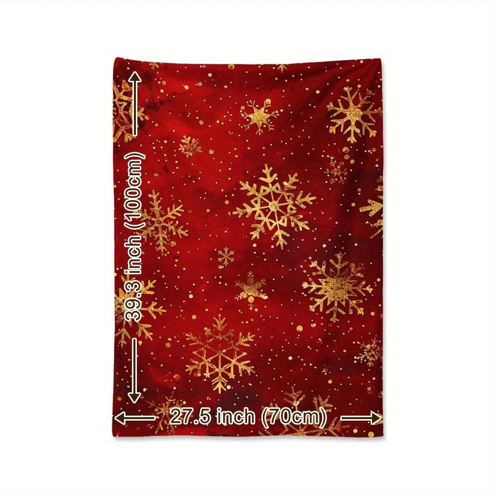 Cozy Vintage Christmas Blanket with Golden Snowflakes - Soft, Warm Flannel Throw for Naps, Camping, Travel & Home Decor