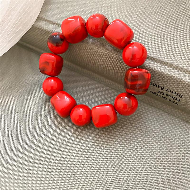 Vintage Irregular Square Round Beaded Bracelets for Women Colorful Acrylic Swirl Stretchy Chain Beach Party Jewelry Gift