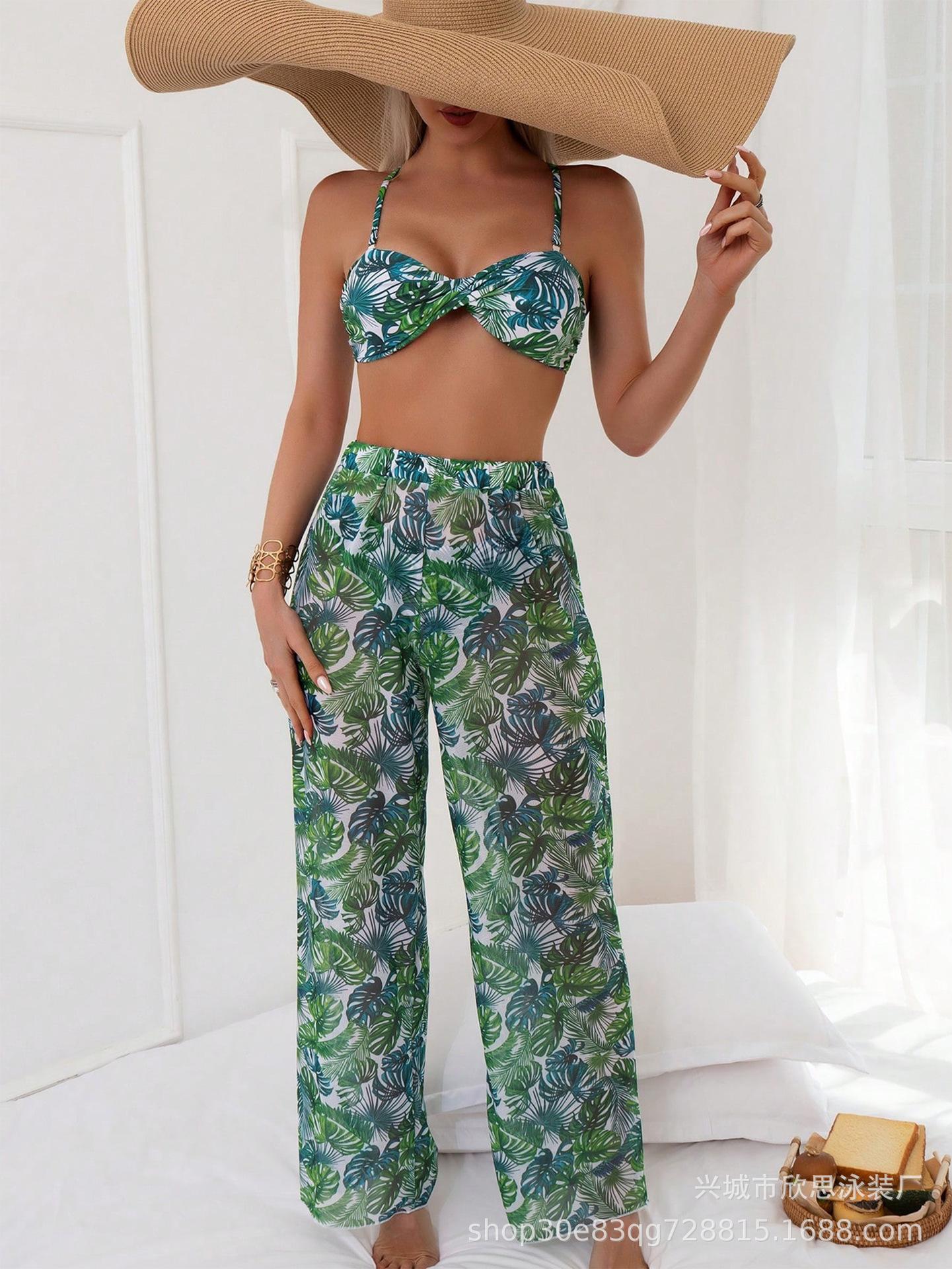 Three-piece leaf swimsuit, European and American sexy bikini ladies S