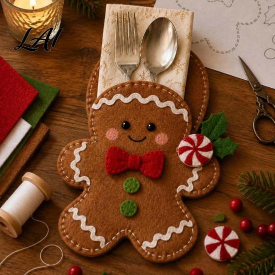Christmas Table Decoration Felt Cutlery Holder DIY Kit Holiday Flatware Pouch Craft Festival Dinner Accessory Set Handmade Utensil Sleeve for Table,