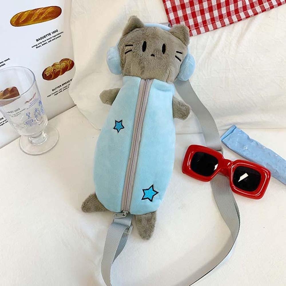 Sweet Cartoon Shoulder Bag Purse Plush Stationery Pouch Pen Bag Headset Cat Crossbody Bag Daily