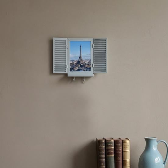 Mediterranean Window Photo Key Holder, Wall Mount Picture Frame Key Hanger, Decorative Window Key Hook Rack for Home, Office