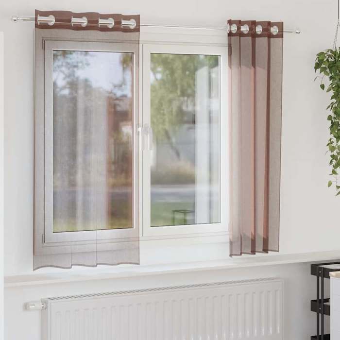 VidaXL Voile Curtains with Eyelets 2 Pcs Brown 140x175 Cm, Net Curtain, Sheer Curtain, Window Voile, 4102066
