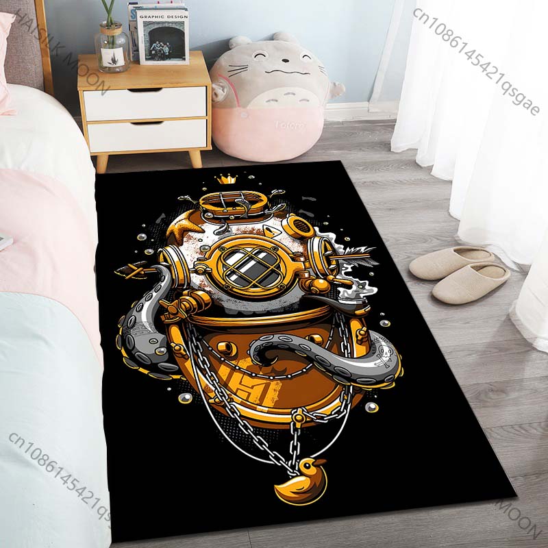 

1PC Diving helmet and octopus Carpet for Living Room Bedroom Sofa Home Decor Rus Non-slip Floor Mat Luxury Gift Multiple sizes 40cm x 60cm