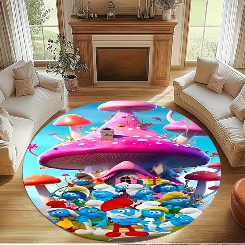 Blue Smurfs Print Round Rug, Washable Floor Carpet, For Entryway Dorm Laundry Room Office Study, Home Decor Birthday Christmas Gift