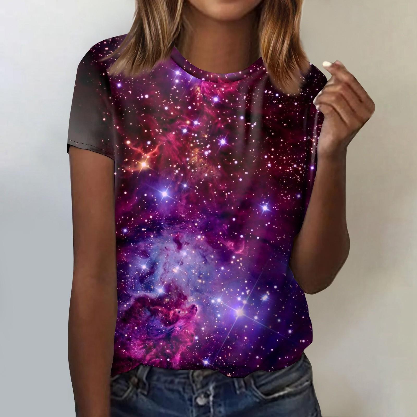 

Жіноча футболка з короткими рукавами Космічна графіка Модні літні топи з круглим вирізом і короткими рукавами з короткими рукавами M винний