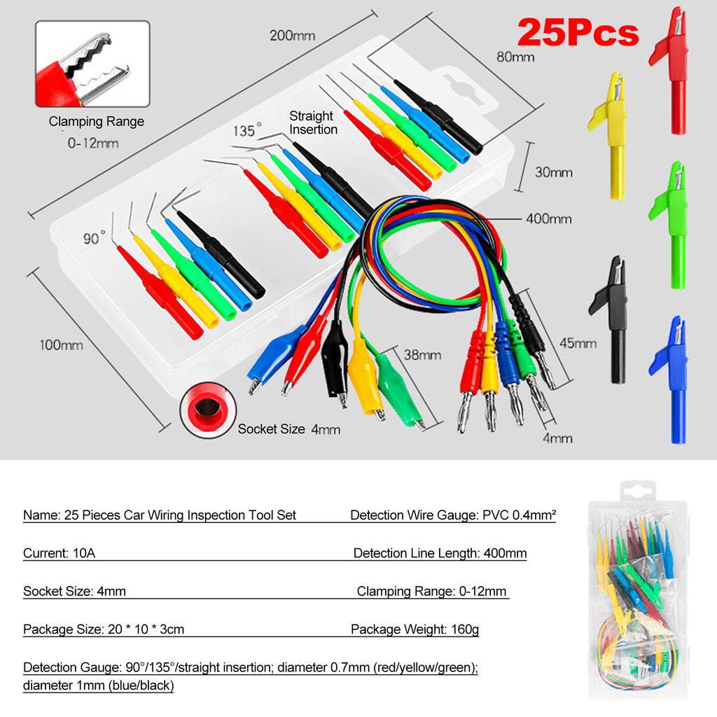 Herramienta de Inspección de Cableado de Automóvil Cable de Prueba Juego Completo de Pruebas de Circuitos Automotrices 25 Piezas Ajuste
