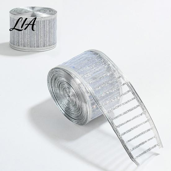 Sparkly Ribbon for Presents Stripe Sequin Christmas Ribbon, Glitter Polyester Fabric Wide Craft Decorative Mesh Party Supplies Wrapping Ribbons Wreath