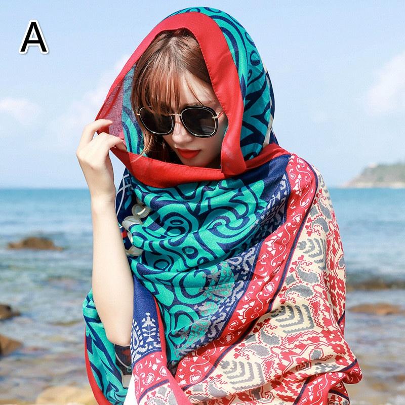 Summer Cotton and Linen Ethnic Wind Travel Scarf Holiday Sunscreen Scarf Big Shawl Female Beach Towel