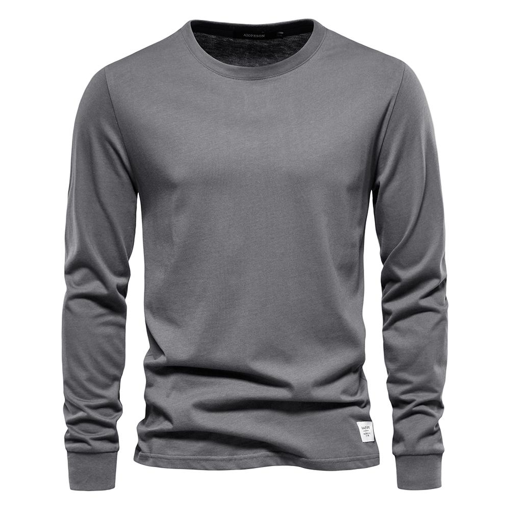 Solid Color Cotton T Shirt Men Casual O-neck Long Sleeved Mens Tshirts New Autumn High Quality Colorful T-shirt For Men