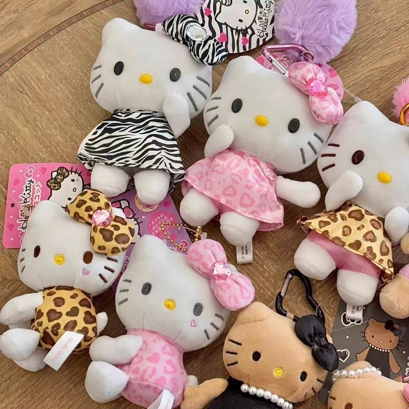 NEW styles Hello Kitty black leopard Plush Toy Keychain Sanrio Stuffed Toy Kitten Anime Stuffed Animals Pendant Girly Bag Charm