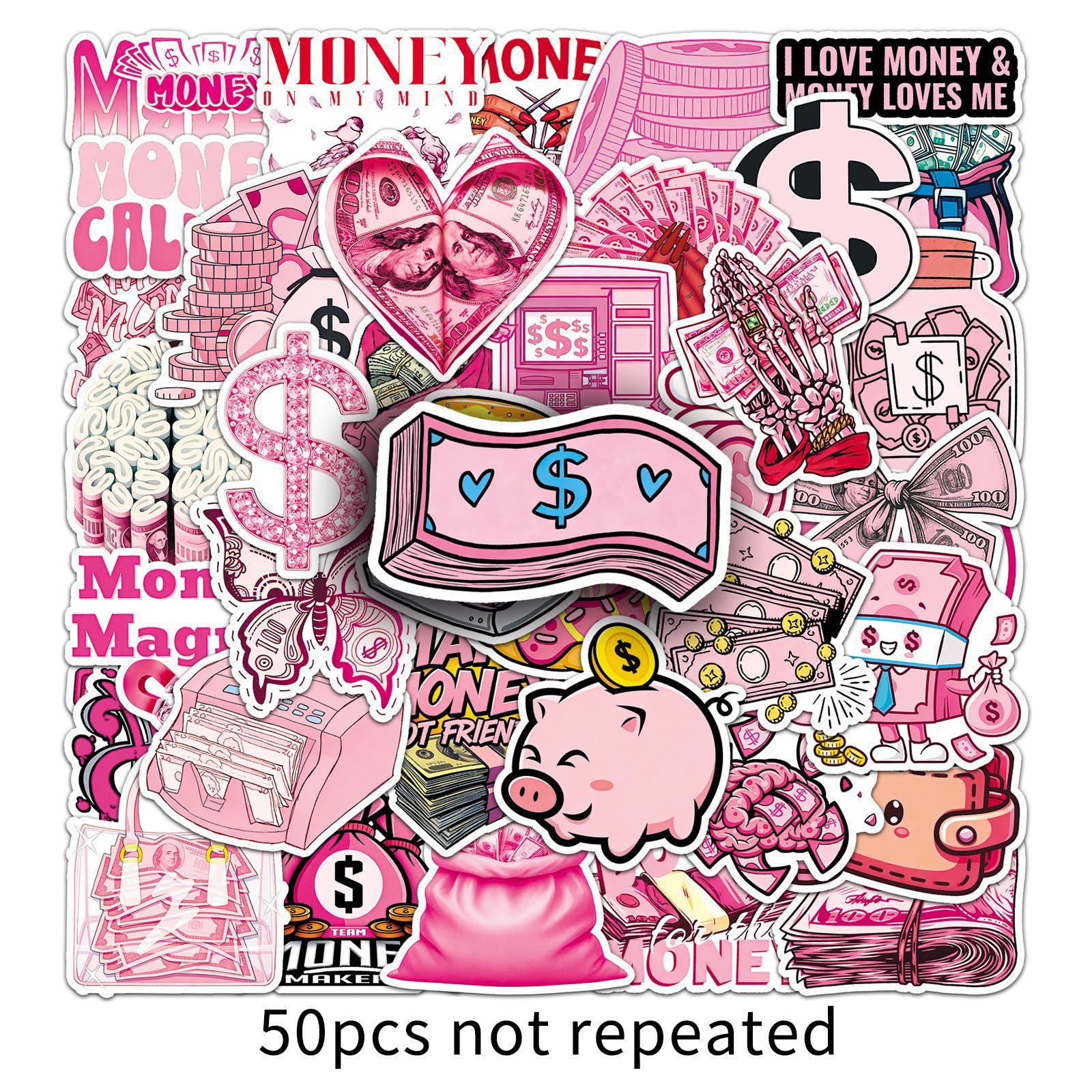 50 Pink Dollar Graffiti Stickers: Trendy Helmet & Notebook Decor
