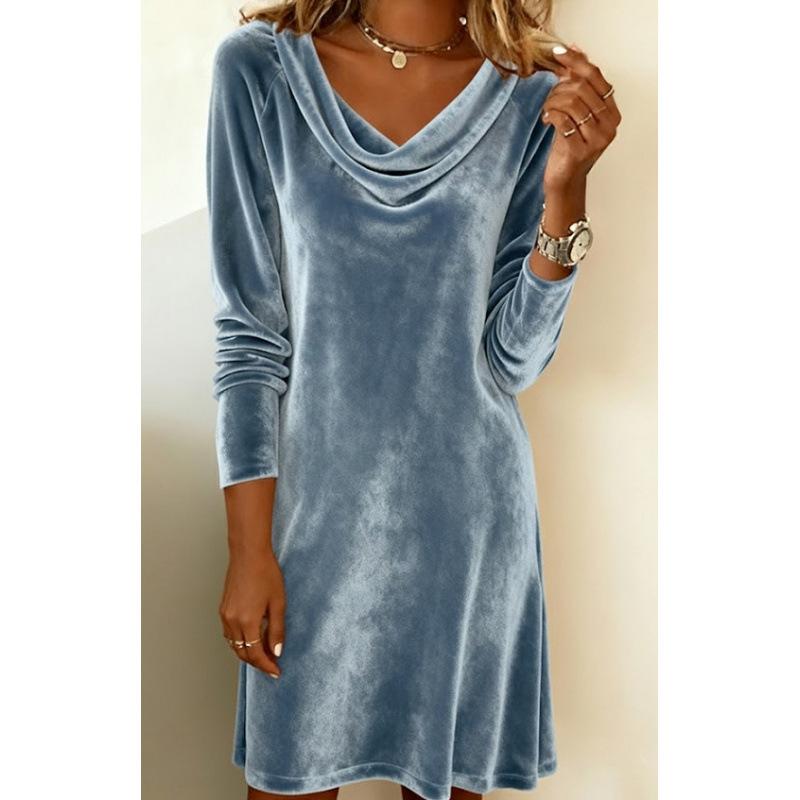 BITCED Fashion Autumn Winter Solid Color Print Long Sleeve O-Neck Casual Dresses International design
