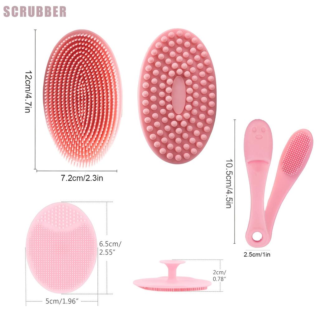3pcs Silicone Body Scrubbers, Body Bath Brush X1, Facial Scrubber X1, Nose Blackhead Remover X1, for Women Men Various Skin Pink