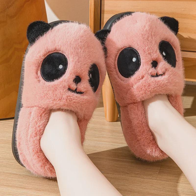 Women's Winter Panda Cotton Heeled Slippers - Cozy, Non-Slip, Plush Velvet for Warmth