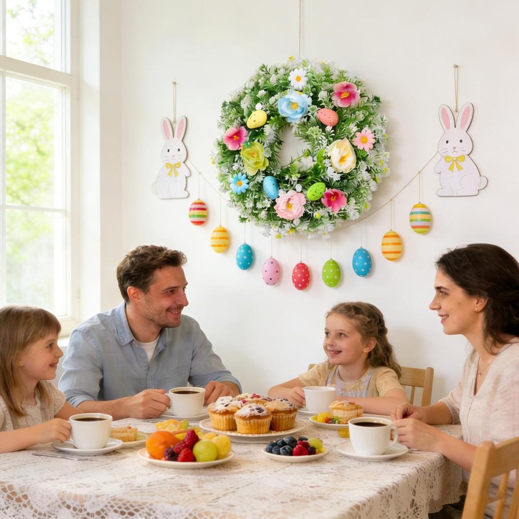 Spring Wreaths For Front Door Artificial Eggs Flowers Spring Garland 13.78inch Artificial Farmhouse Easter Wreath For Home