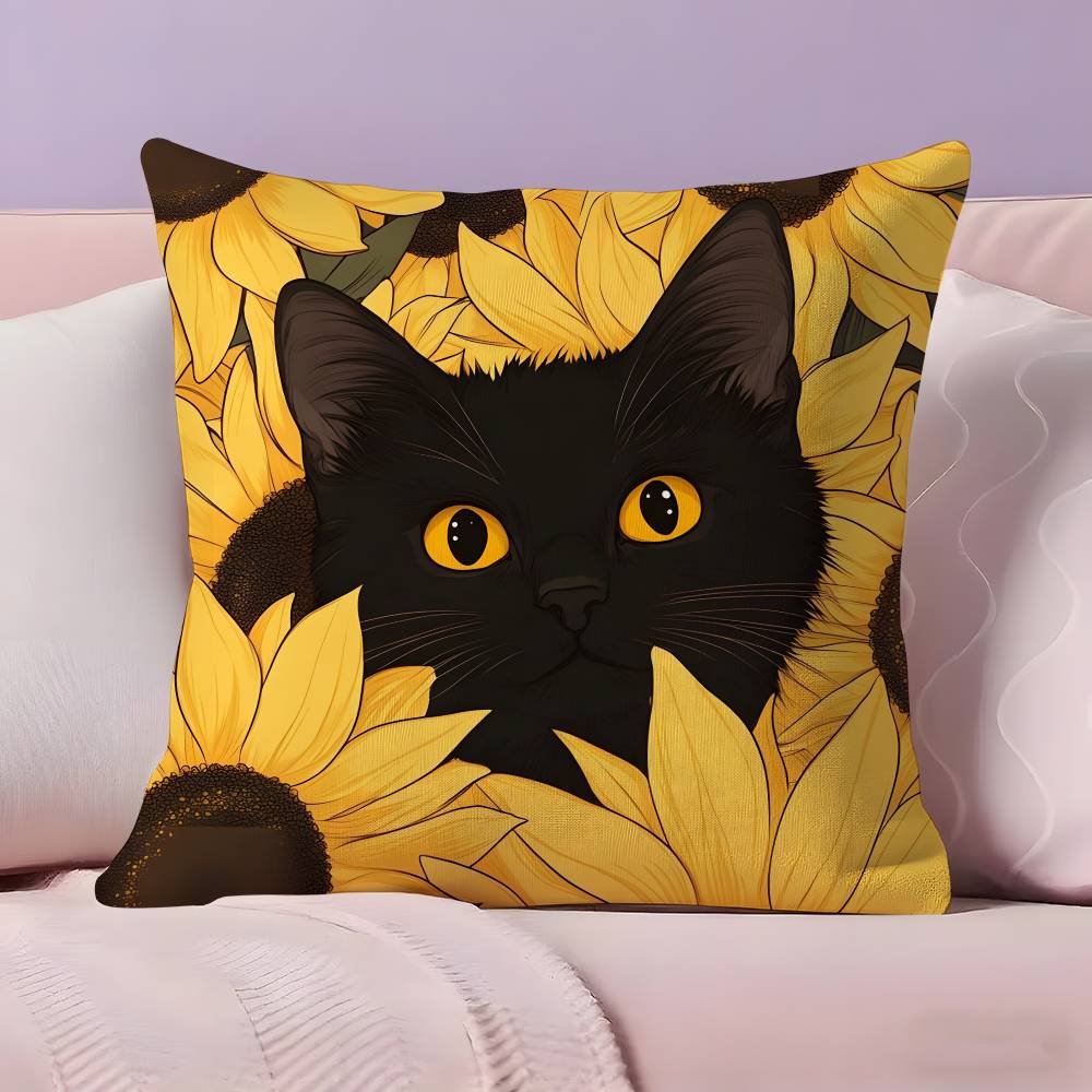 Cat in the flowers aesthetic Pillow Case  Ultra Soft Skin Friendly Fabric Cloud Like Comfort & Concealed Zipper