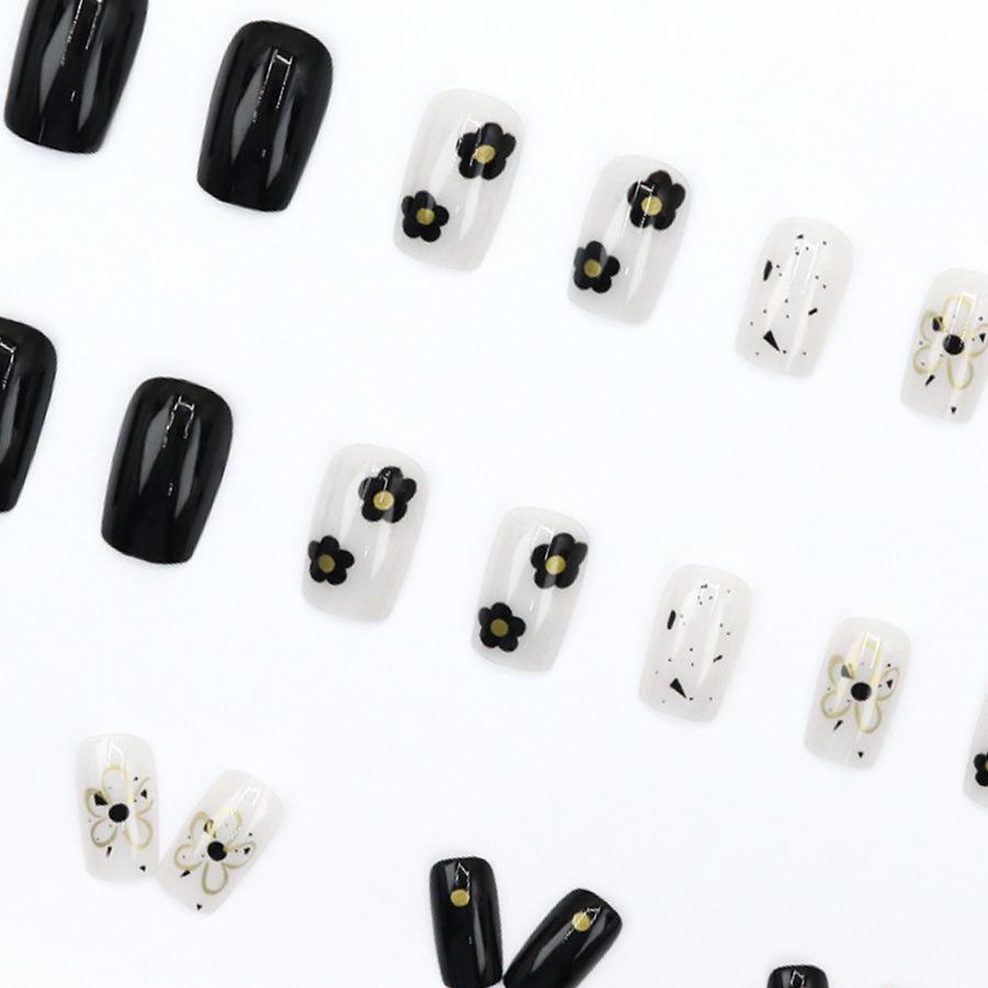High-End Black & White Floral Nail Stickers - 24 Versatile Pieces, Simple & Trendy