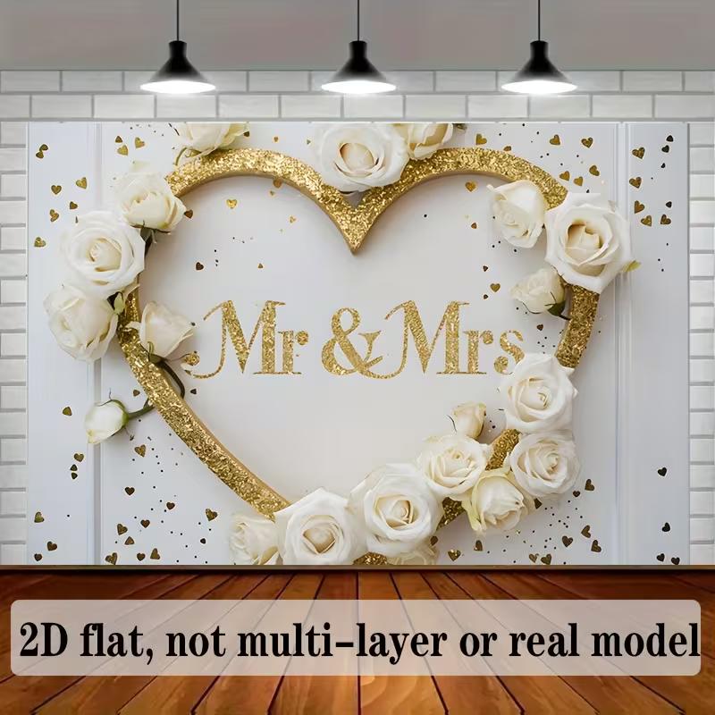 

2D White Rose Wedding Backdrop - Romantic Mr & Mrs Photography Background 47.2x31.5inch/120*80cm
