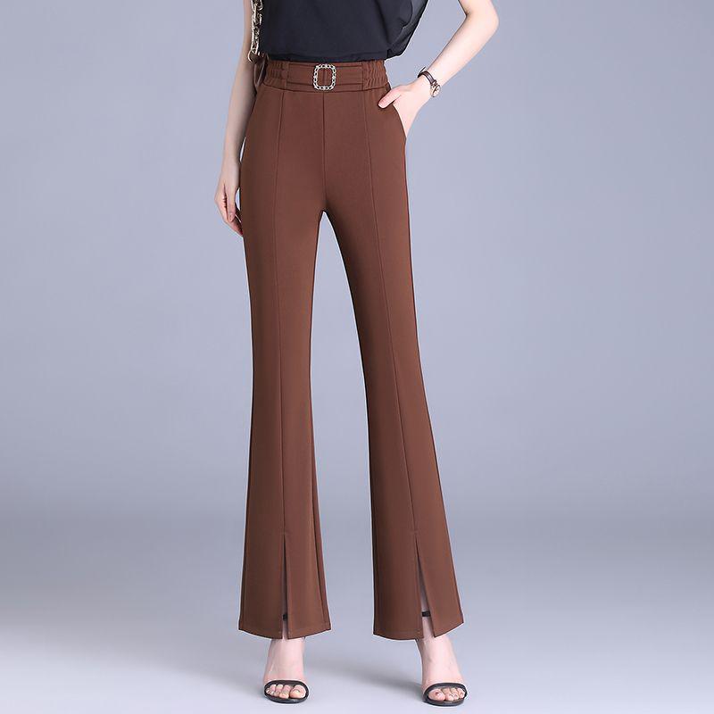 New Women's High-Waisted Split Flare Pants, Slimming, Casual, Versatile, Draping, Stretchy Elastic Waist, Wide-Leg Design.