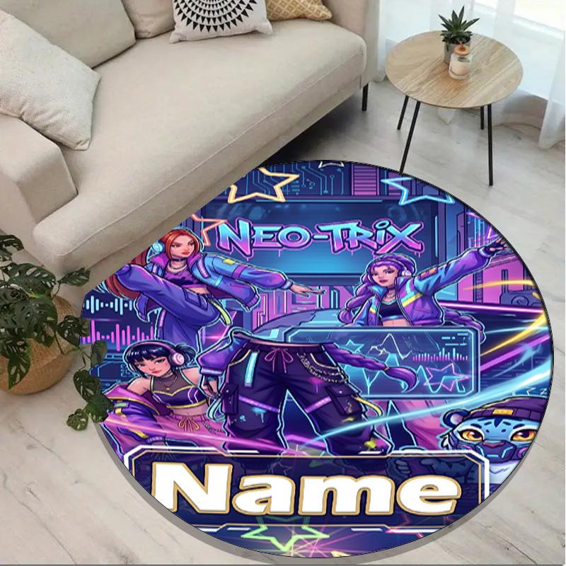 Custom Name Personalized Kpop Demon Hunter Print Round Rug, Versatile Home Decor Carpet, for Playroom, Apartment, Balcony, Entryway, Hallway Gift
