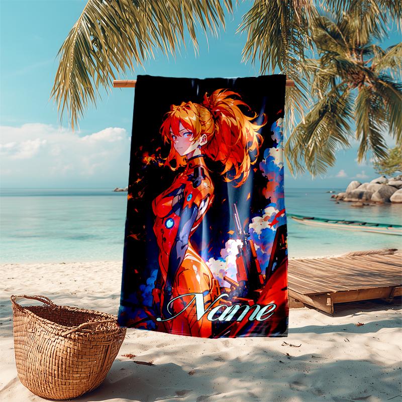 Personalized Customized Proof Beach Towel with Asuka Langley Soryu Pattern - Soft, Absorbent, Quick-drying, Perfect Swimming, Camping&bathing