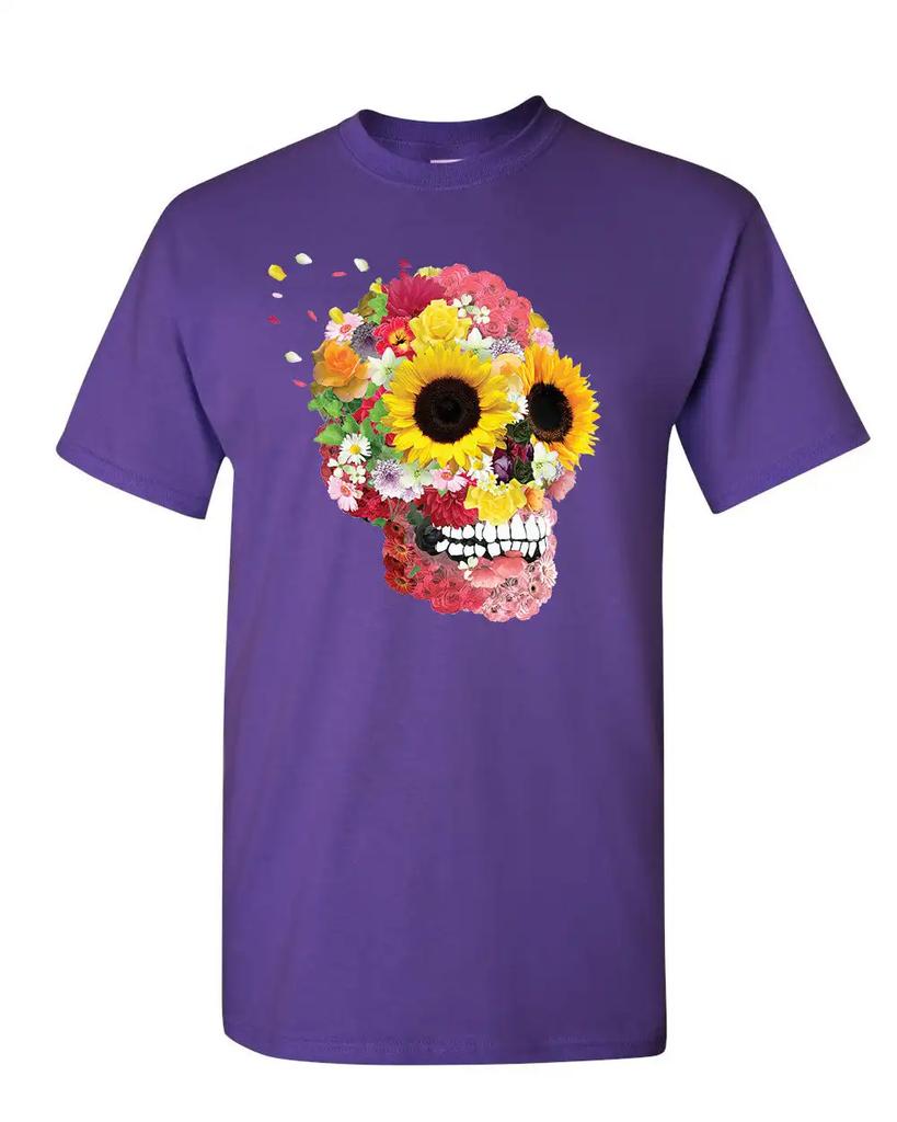 Sonnenblumen Zuckerschädel T-Shirt Tag der Toten Calavera Mexiko Herren T-Shirt