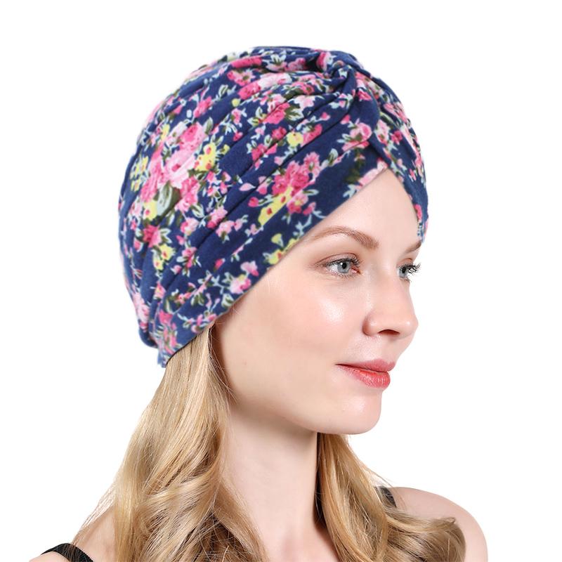 New Flower Print Knot Turban Hat Bandana Cancer Chemo Beanies Headwrap Caps Bonnet Elastic Hair Headband Inner hijabs turbante