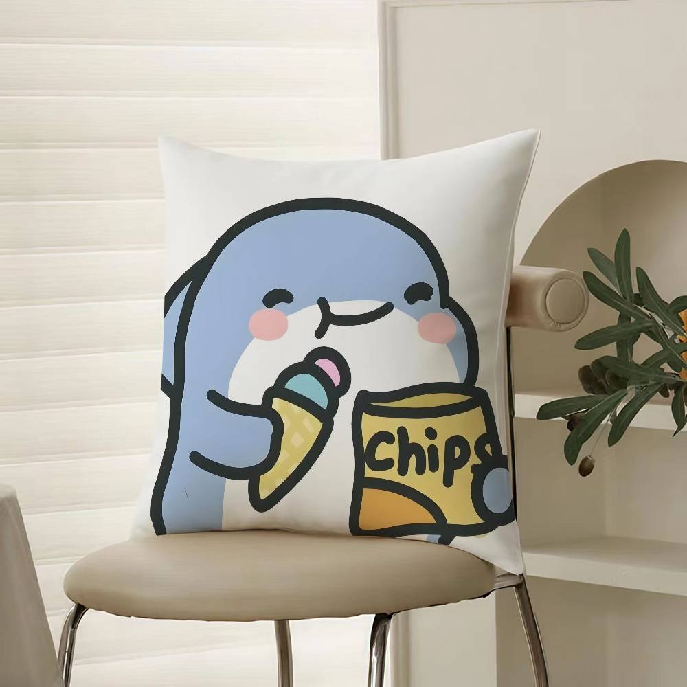 Tecknad Söt Hajar Monster Bild Kuddfodral Komfort Soffa Säng Silkeslen elegant Osynlig dragkedja Dekorativt kuddöverdrag