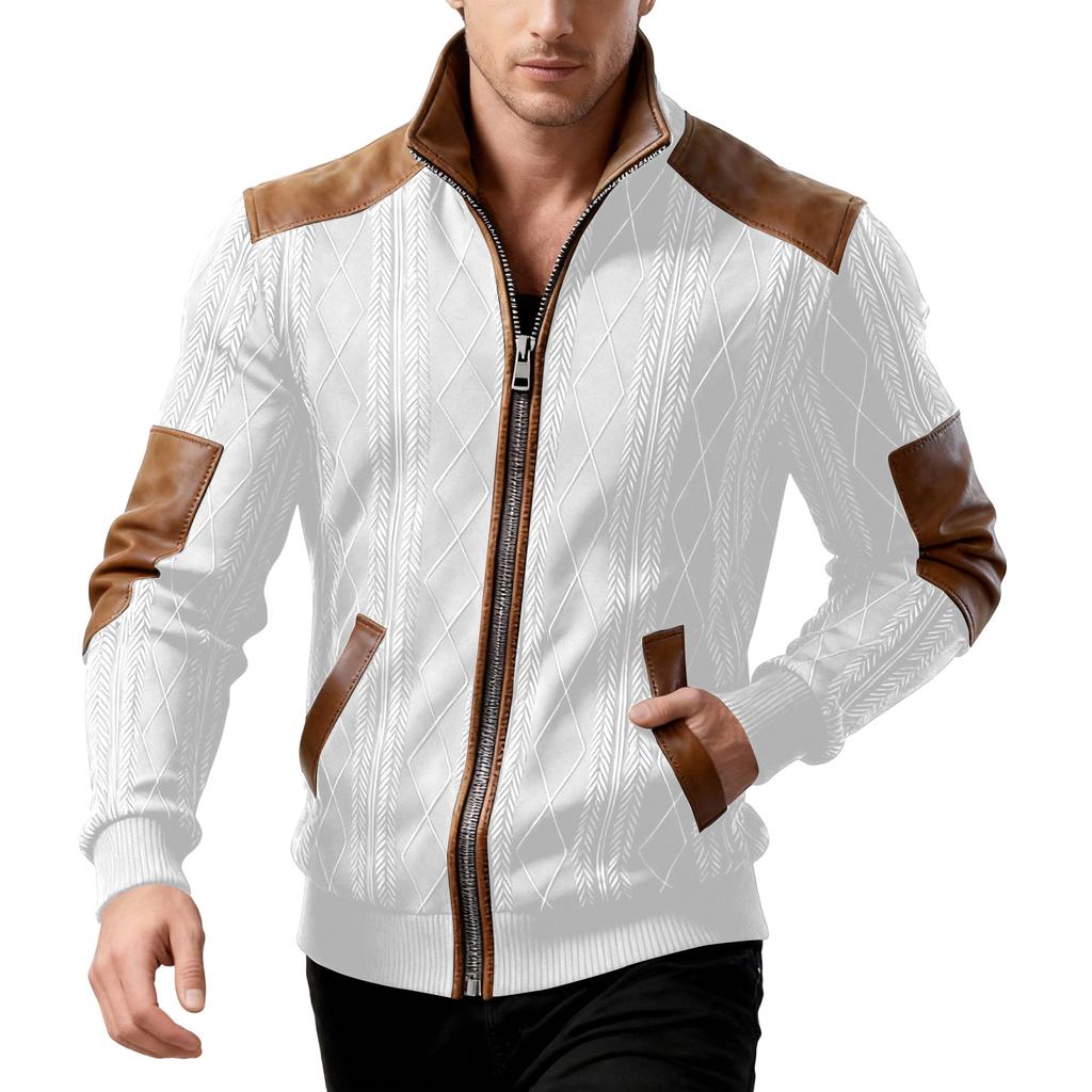 Mens Full Zip Cardigan Sweater Casual Knit Stand Collar Cardigan Slim Fit Color Block Fall Winter