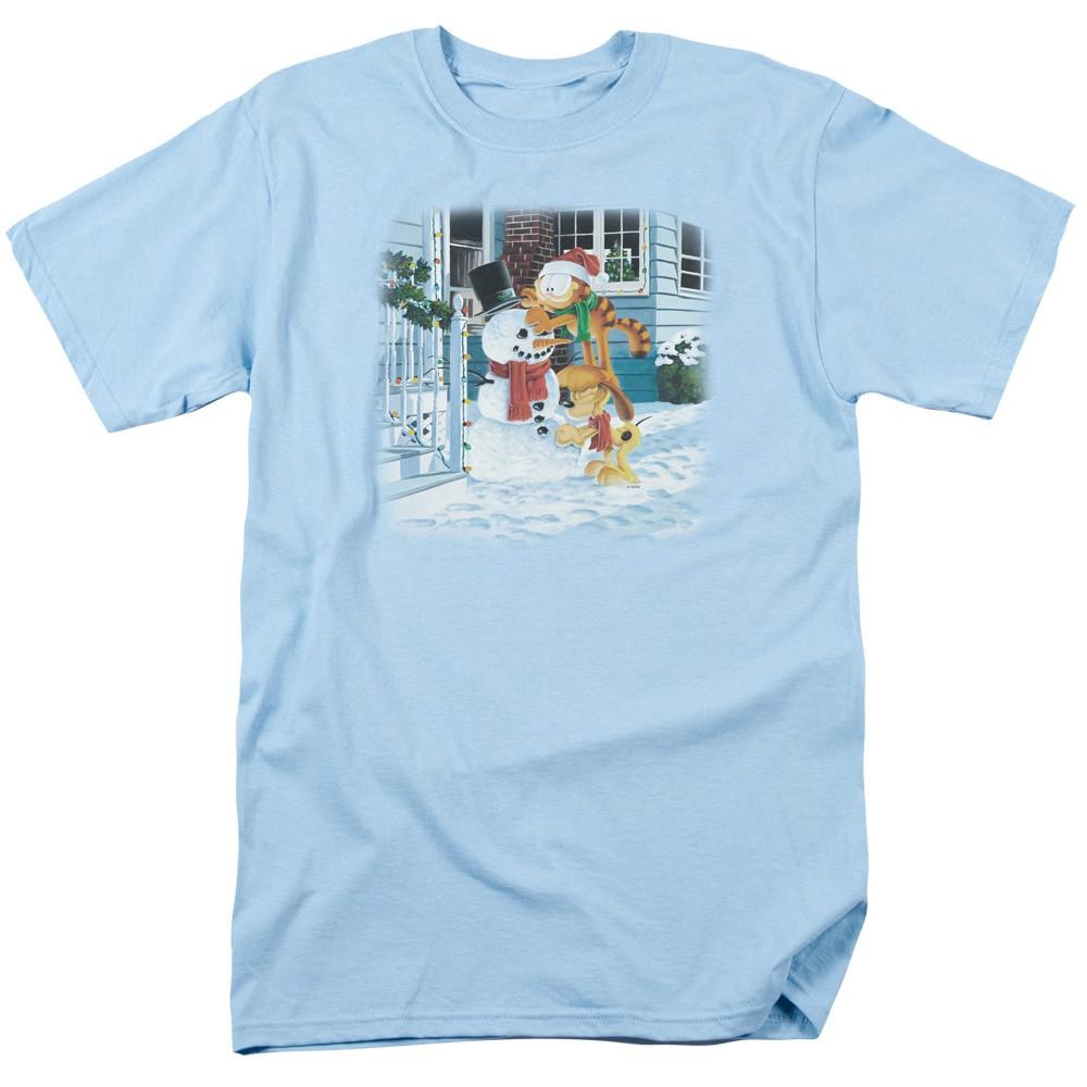 Garfield - Snow Fun - Adult Unisex Short Sleeve T-Shirt - Blue XL