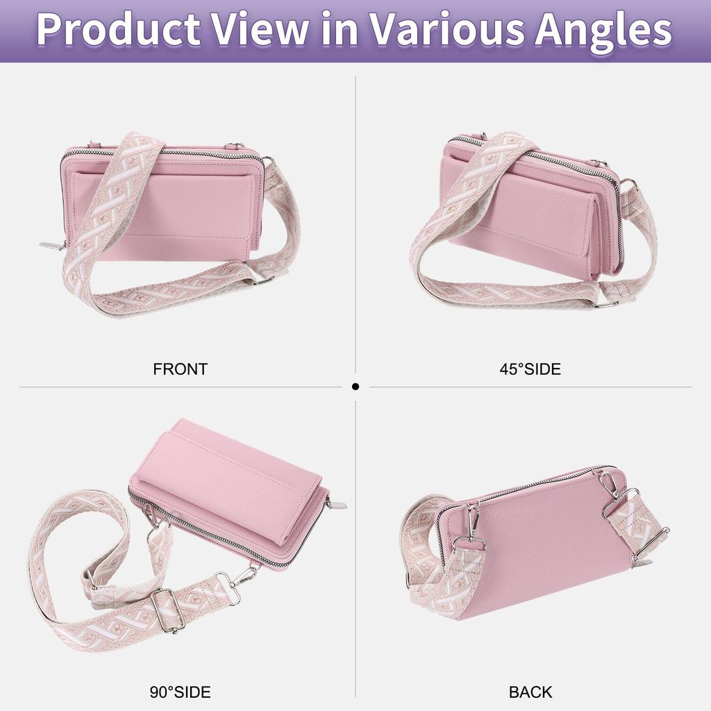 uxcell Women's Shoulder Bag with Strap, Cell Phone Wallet, and Coin Compartment, Pink