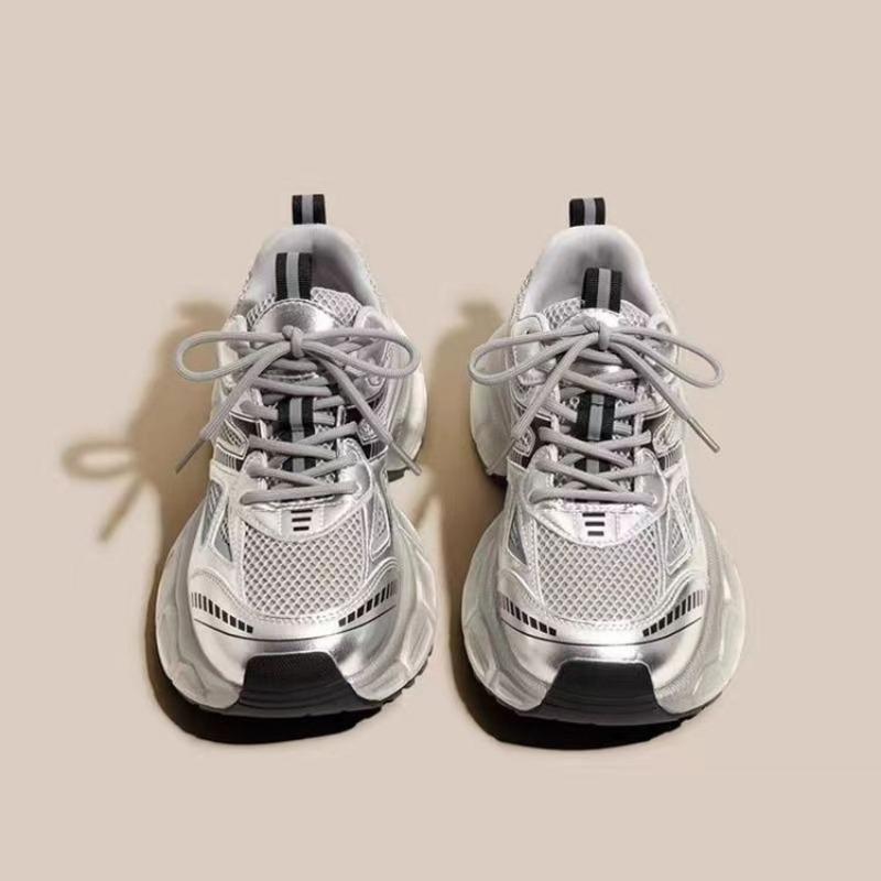 Girls' Fashion Sports Shoes Children's Silver Daddy Shoes Breathable Running Shoes