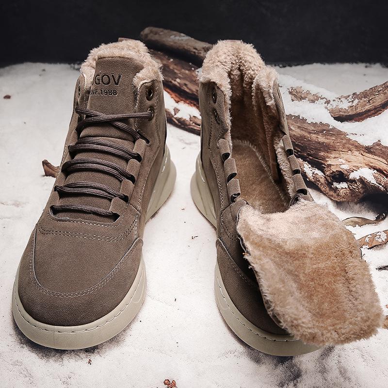 Winter New Shoes for Men Short Boots Suede Leather High Tops Casual Shoes Man Warm Plush Ankle Boots Big Size