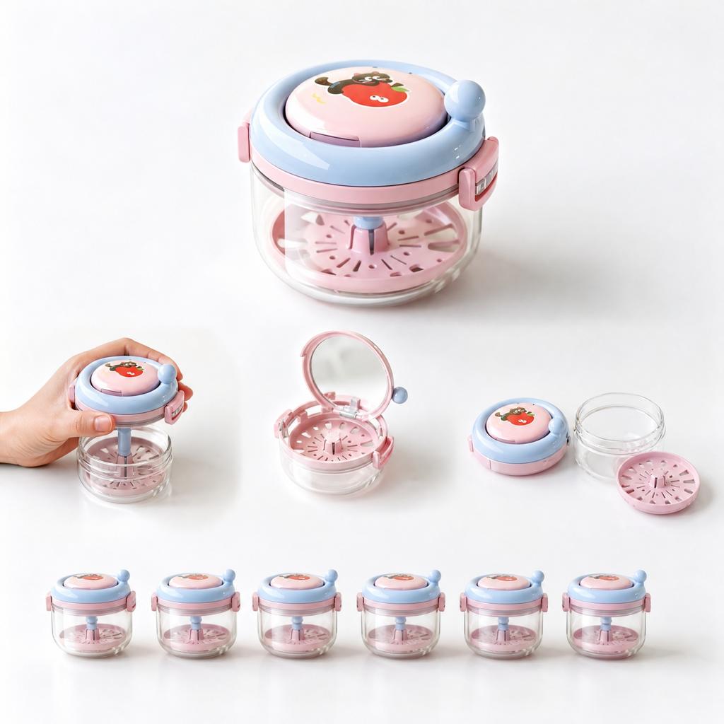 2-in-1 Manual Hand-Crank Retainer Cleaner with Mirror and Storage Box for Kids Appliances and Dentures