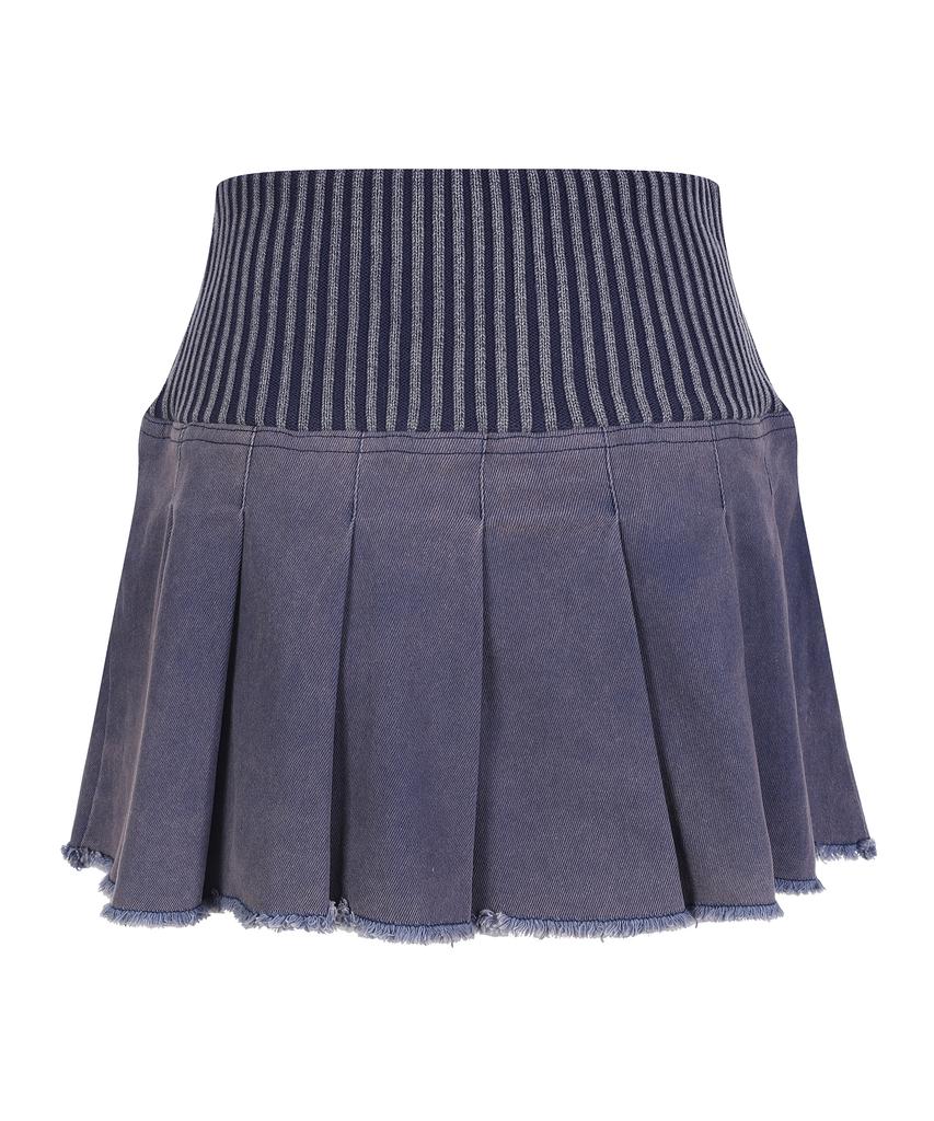 Lara Fox Knit Wide Band Mini Skirt Blue Bq4Ks001