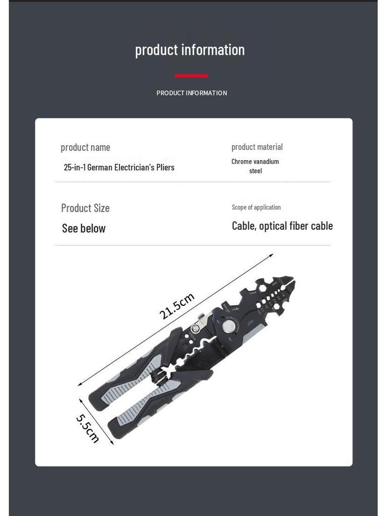 25-in-1 Multifunctional Electrician Pliers: Wire Stripper, Looping, Cutting, Splitting, Holding, Crimping & Wrench