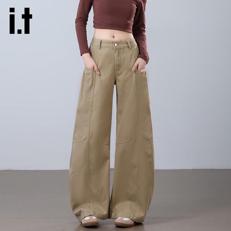 Izzueit Women s High-Waist Loose Fit Curved Denim Pants L