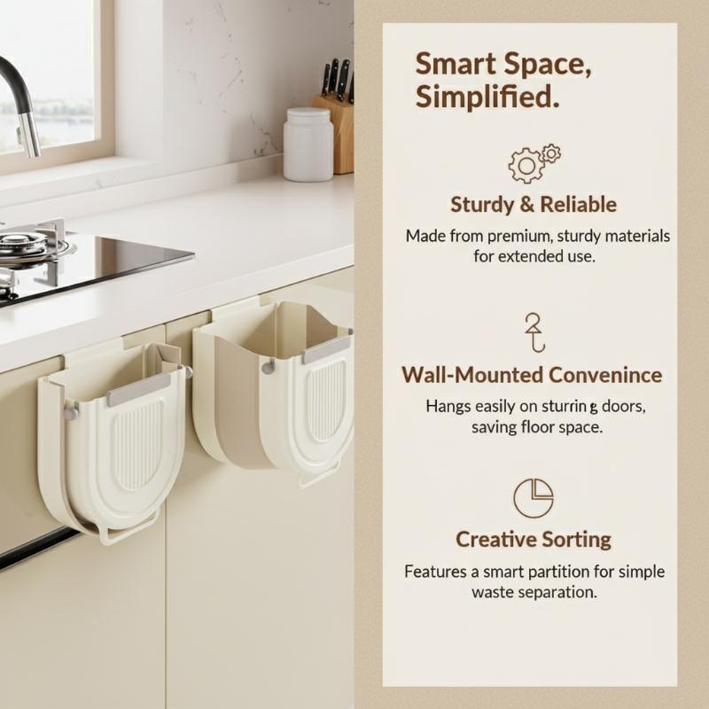 No Drill Hanging Foldable Trash Can Wall Mount Collapsible Bin For Kitchen Cabinet Door