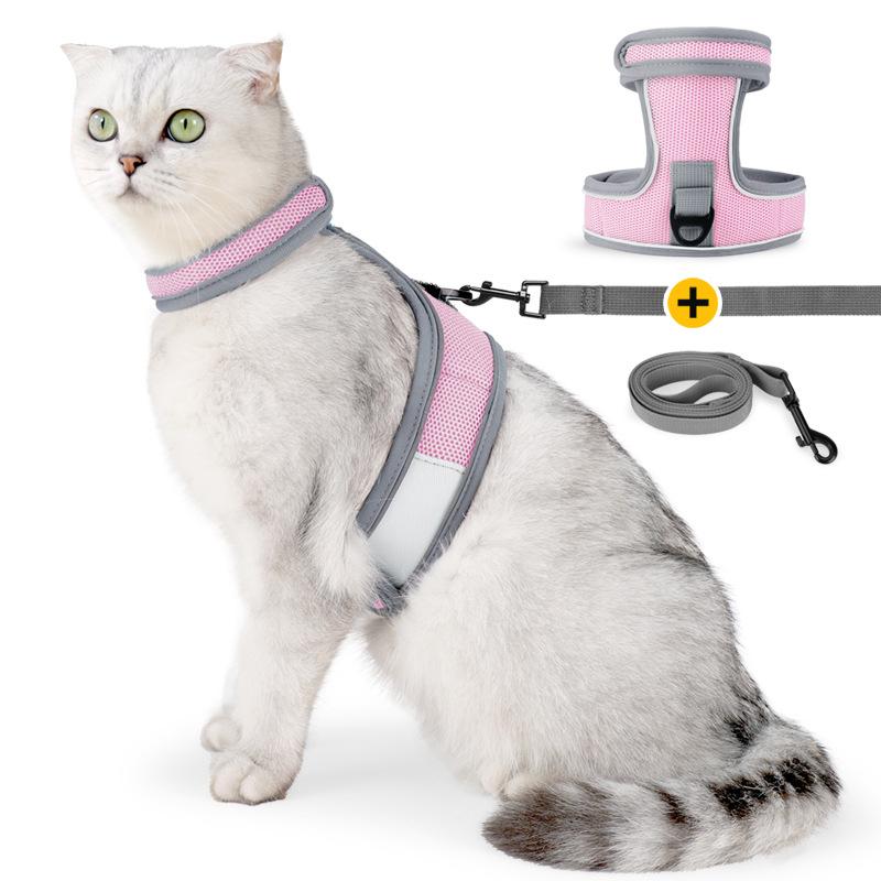 Cat Leash Velcro Reinforced Anti-escape Reflective Cat Leash Pet Chest and Back Strap Set Breathable