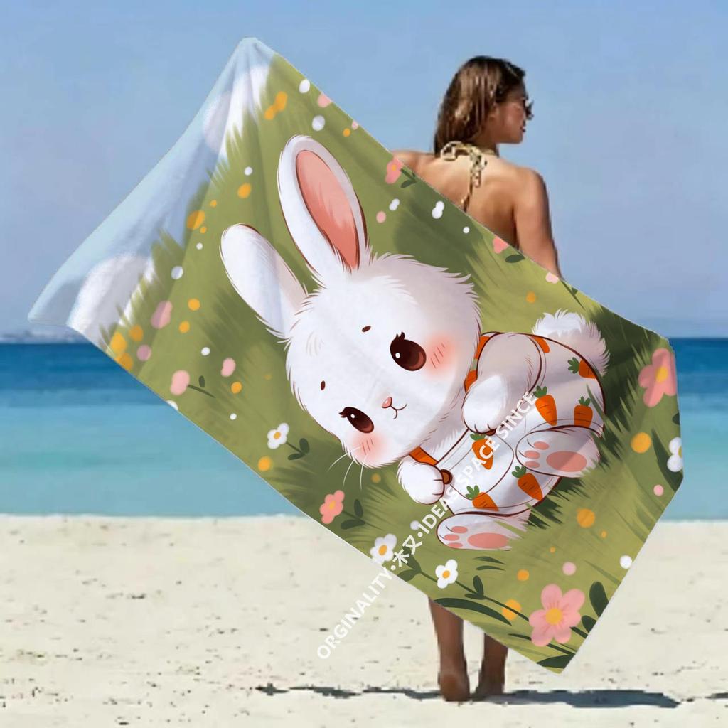Cartoon Carrot Bunny Beach Towel Patterned Sunscreen And Windproof Suitable For Swimming Pool Camping Travel Blanket
