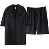 Ice silk pajamas men's summer 1011 new short-sleeved black high-end simulation silk summer loungewear set