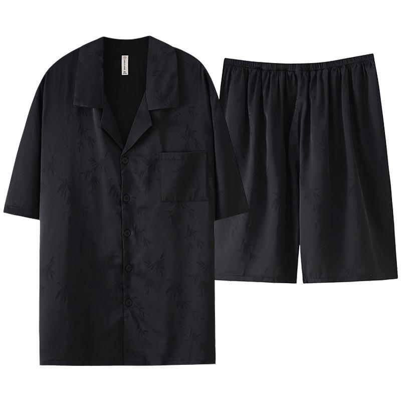 Ice silk pajamas men's summer 1011 new short-sleeved black high-end simulation silk summer loungewear set