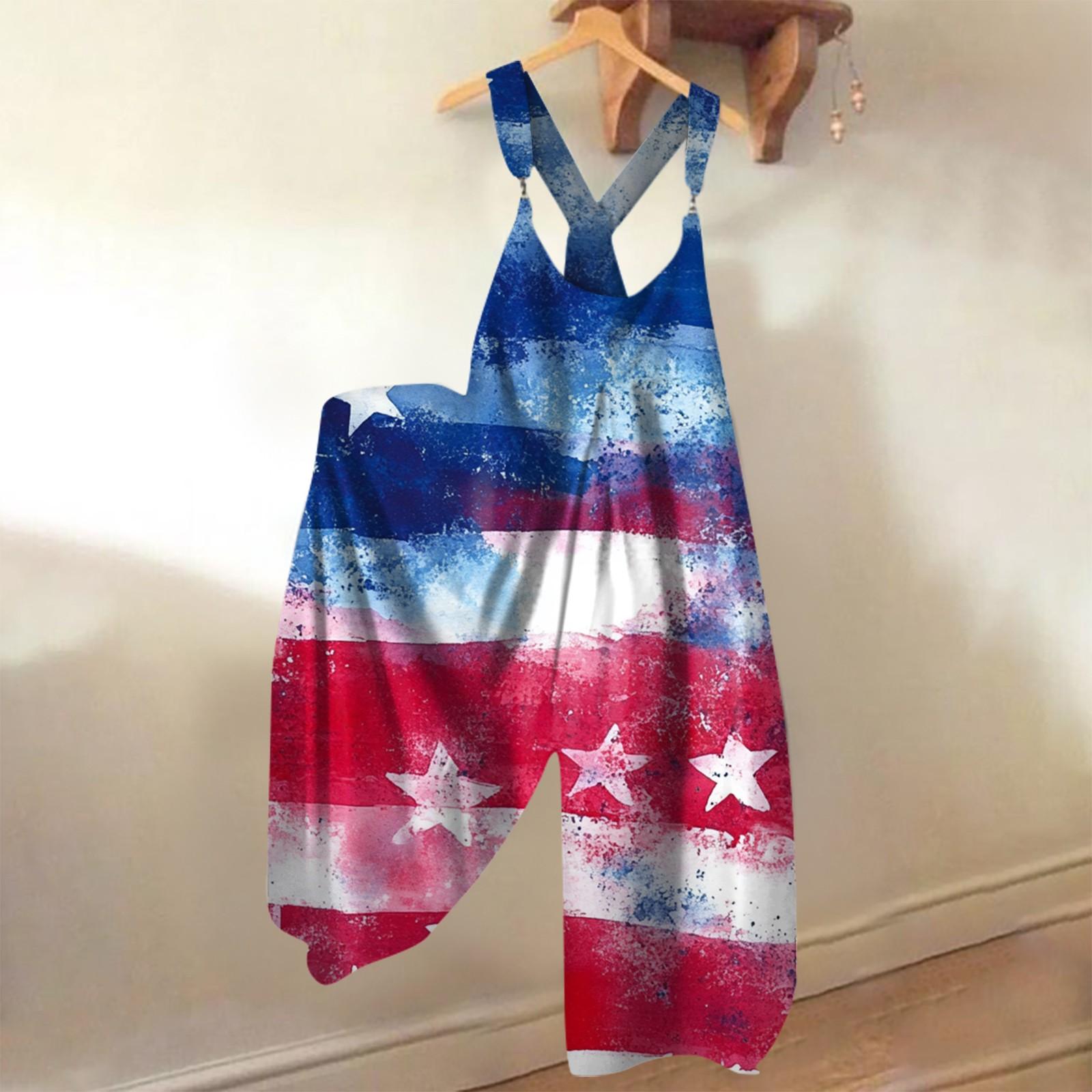 

Women s Fashion Print Casual Loose Back Straps Wide Leg Jumpsuit S червоний