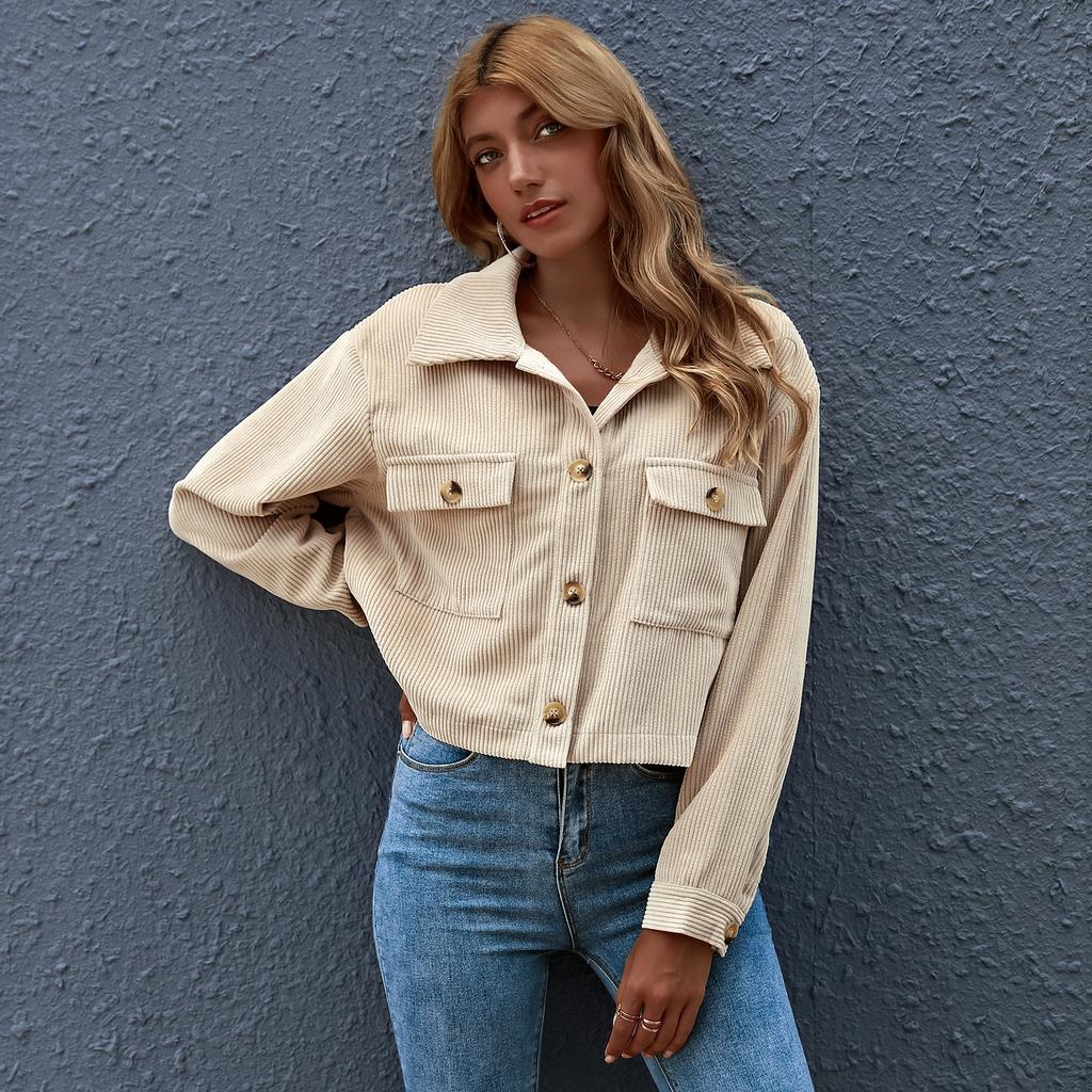 2021 Otoño Invierno Mujeres Moda Pana Camisa Chaqueta Mujer Sólida Cuello  giratorio Manga larga Abrigo de bolsillo grande Damas Ropa casual suelta  comprar a buen precio — entrega gratuita, reseñas reales con