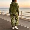 Women's Polka Dot Two Piece Set Hooded Sweatshirt and Jogger Pants Casual Wear